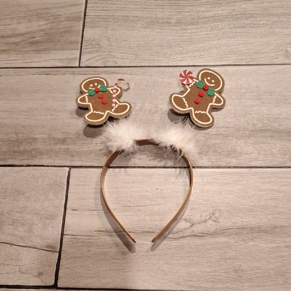 🦔Gingerbread Headband with White Fluffy Accents🐧